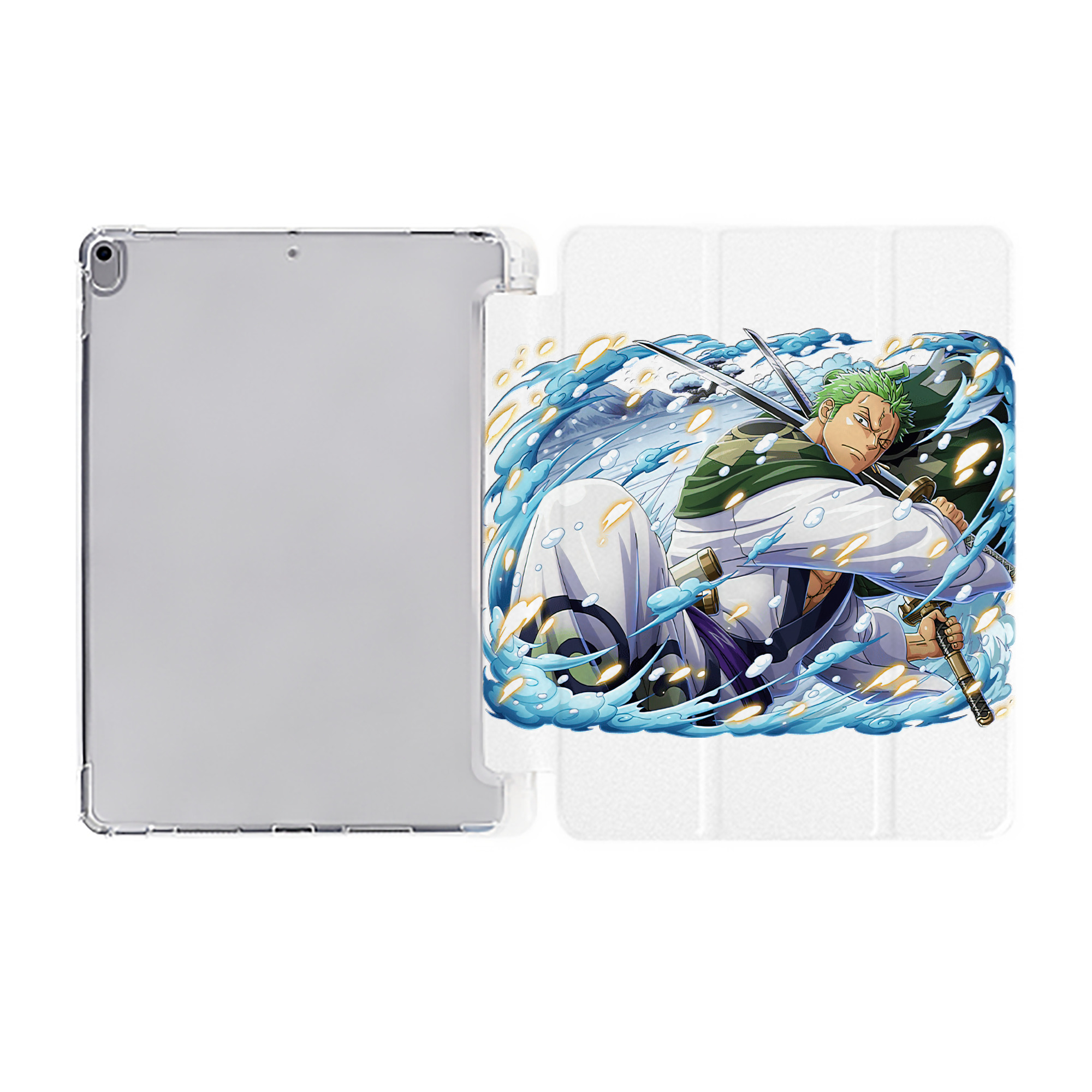 （画像用） ワンピース ロロノア・ゾロ ONE PIECE Roronoa Zoro IPad ケース ペン収納付き 三つ折りスタンド PUレザー×シリコン 対応機種9.5/10.5/10.9インチ